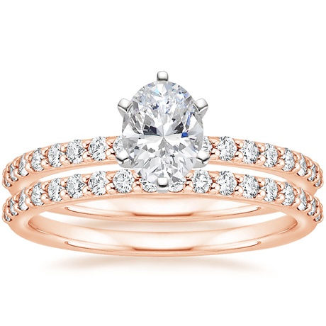 14K Rose Gold Six Prong Petite Shared Prong Diamond Bridal Set