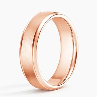 Beveled Edge Matte with Grooves 6mm Wedding Ring in 14K Rose Gold
