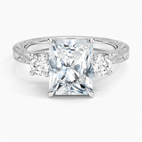 Platinum Elsie Three Stone Engraved Diamond Ring (1/3 ct. tw.)