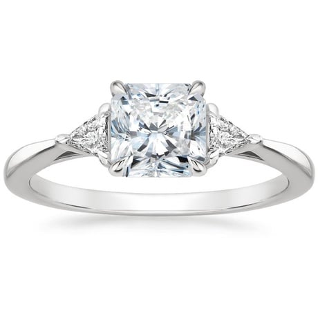 18K White Gold Trillion Three Stone Diamond Engagement Ring with Hadley Contoured Diamond Ring