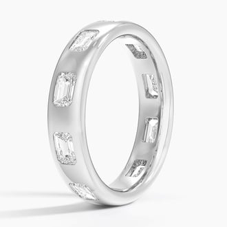 Chloe Flush Set Emerald Cut Lab Diamond 4.5mm Ring in Platinum