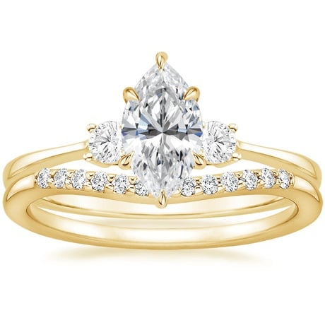 18K Yellow Gold Selene Diamond Ring with Petite Curved Diamond Ring