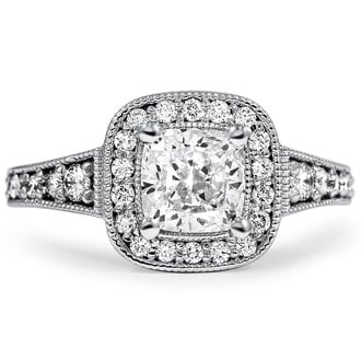 Custom Milgrain Halo with Side Stones