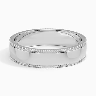 Mojave Milgrain Border 5mm Wedding Ring in 18K White Gold