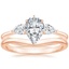 14K Rose Gold Opera Diamond Ring with Petite Curved Wedding Ring
