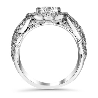 Custom Feathered Milgrain Halo Diamond Ring