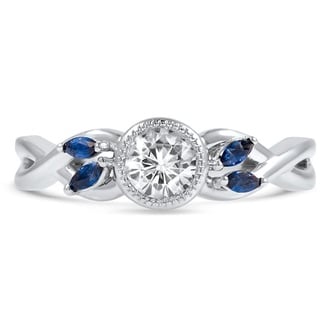 Custom Sapphire Accented Bezel Set Diamond Ring