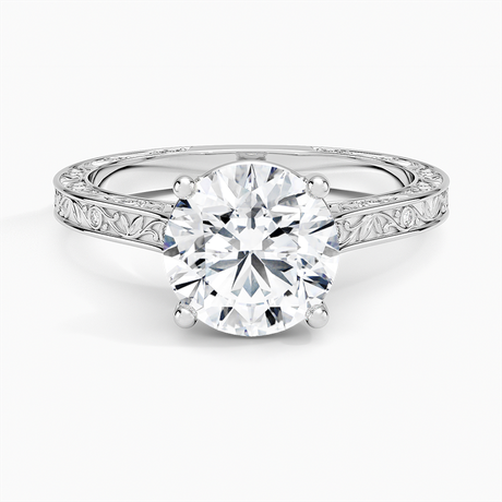 18K White Gold Grove Perfect Fit Engraved Diamond Ring (1/10 ct. tw.)