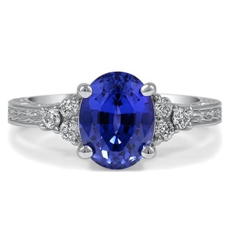 Custom Leaves and Waves Sapphire and Diamond Ring