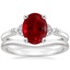 18K White Gold Verbena Diamond Ring with Petite Curved Wedding Ring