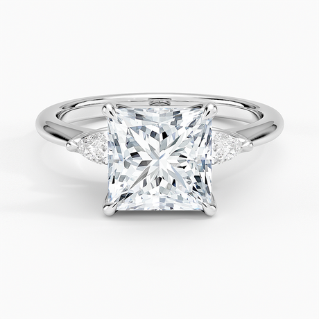 18K White Gold Petite Fleur Three Stone Diamond Ring