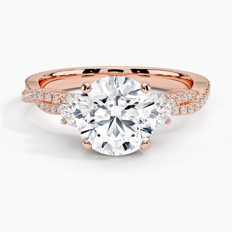 14K Rose Gold Luxe Three Stone Petite Twisted Vine Diamond Ring