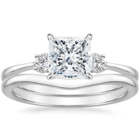 18K White Gold Selene Diamond Ring (1/10 ct. tw.) with Petite Curved Wedding Ring