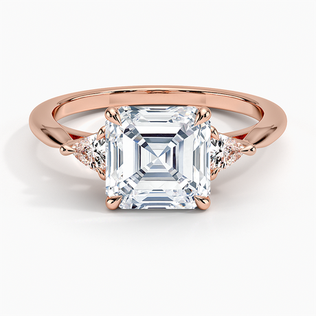 Trillion Cut Three Stone Diamond Ring in 14K Rose Gold | Brilliant