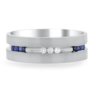 Custom Diamond and Sapphire Men’s Wedding Band