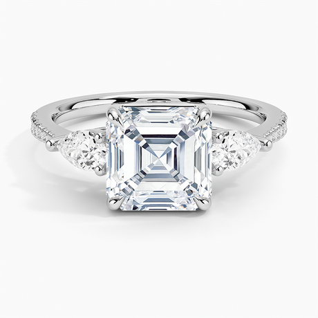18K White Gold Opera Accented Three Stone Diamond Ring