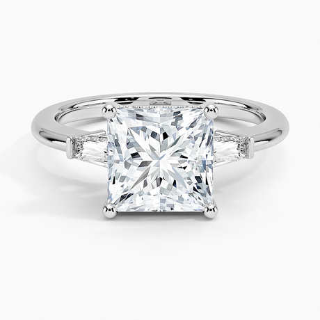 18K White Gold Adorned Tapered Baguette Three Stone Diamond Ring