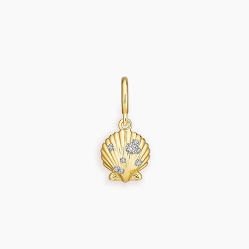 Shell Cultured Pearl and Diamond Charm in 14K Yellow Gold