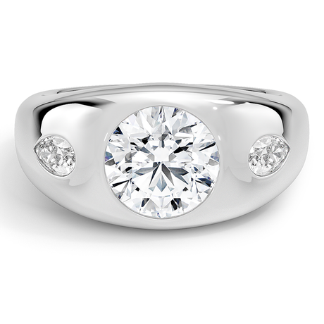 Platinum Sloane Flush Set Three Stone Diamond Dome Ring