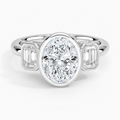 18K White Gold Rhiannon Bezel Three Stone Diamond Ring