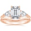 14K Rose Gold Luxe Opera Three Stone Diamond Ring with Petite Curved Wedding Ring