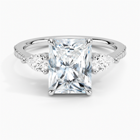 18K White Gold Opera Accented Three Stone Diamond Ring