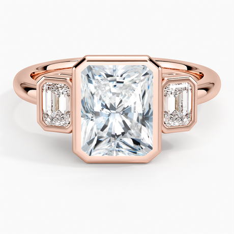 14K Rose Gold Rhiannon Bezel Three Stone Diamond Ring