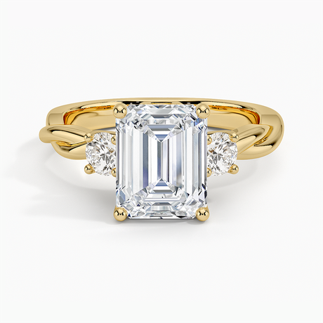 18K Yellow Gold Twisted Vine Three Stone Diamond Ring