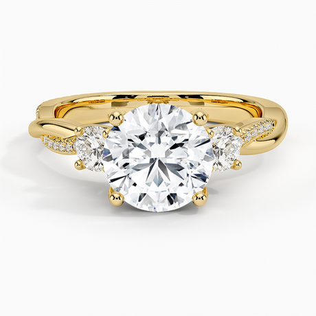 18K Yellow Gold Adorned Petite Twisted Vine Three Stone Diamond Ring