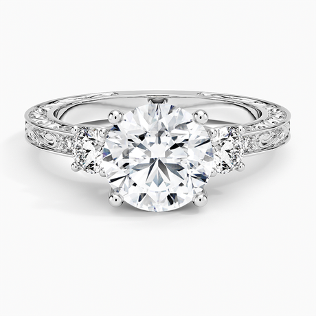 Platinum Antique Scroll Engraved Three Stone Diamond Ring (1/3 ct. tw.)