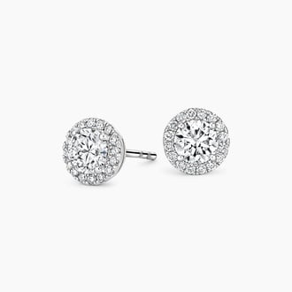 Halo Diamond Earrings in 18K White Gold