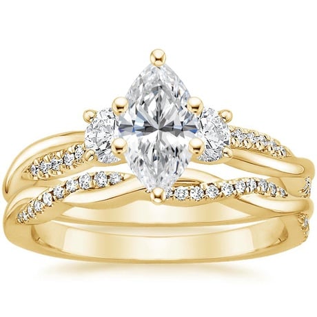 18K Yellow Gold Three Stone Petite Twisted Vine Diamond Bridal Set (1/2 ct. tw.)