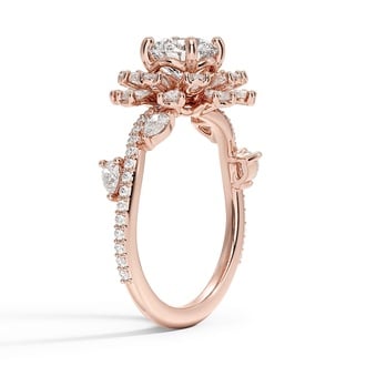 Custom Blooming Rose Halo Diamond Ring