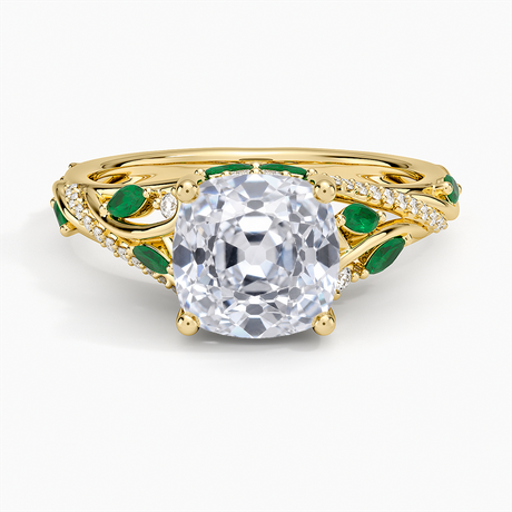Begonia Vine Diamond and Lab Emerald Ring