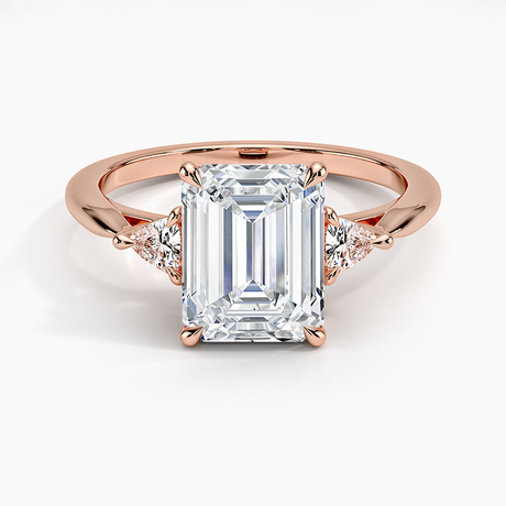 14K Rose Gold Trillion Cut Three Stone Diamond Ring