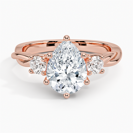 14K Rose Gold Twisted Vine Three Stone Diamond Ring