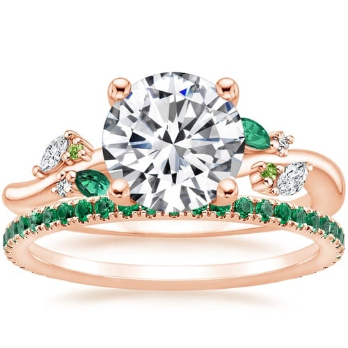 14K Rose Gold Arden Diamond Ring with Lab Emerald Accents