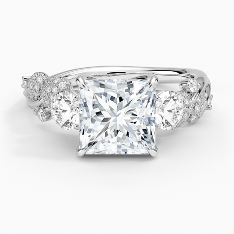 18K White Gold Canopy Three Stone Diamond Ring