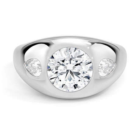 Platinum Sloane Flush Set Three Stone Diamond Dome Ring