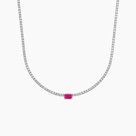 Lab Ruby and Lab Diamond Tennis Necklace