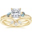 18K Yellow Gold Camellia Indigo Milgrain Ring with Abelia Diamond Ring