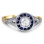 Custom Mixed Metal Sapphire and Diamond Bezel Halo Ring
