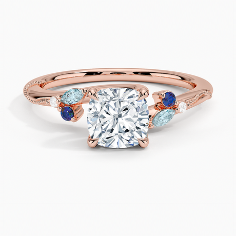 14K Rose Gold Camellia Indigo Milgrain Ring