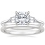 18K White Gold Bullet Shape Three Stone Diamond Ring with Petite Comfort Fit Wedding Ring