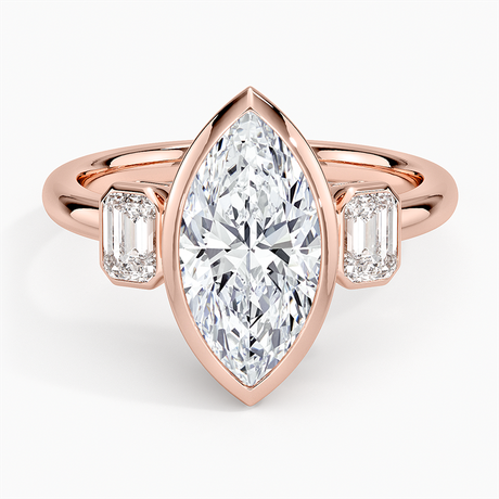 14K Rose Gold Rhiannon Bezel Three Stone Diamond Ring