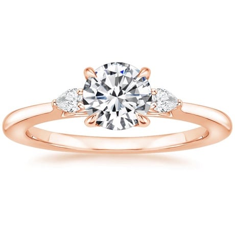 14K Rose Gold Perfect Fit Three Stone Pear Diamond Ring with Luxe Ballad Diamond Ring