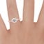 14K Rose Gold Trillion Cut Three Stone Diamond Ring, smallzoomed in top view on a hand