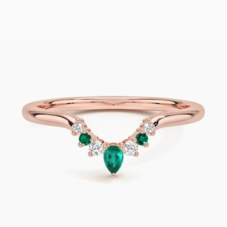 Lunette Lab Emerald and Diamond Contoured Ring in 14K Rose Gold