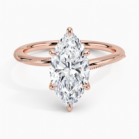 14K Rose Gold Adorned Camellia Milgrain Diamond Ring