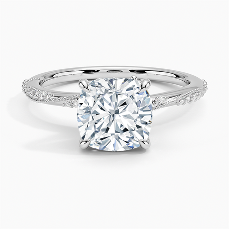 18K White Gold Camellia Hidden Accent 1.5mm Diamond Ring